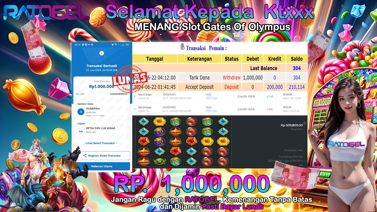 BUKTI JACKPOT SLOT GATES OF OLYMPUS TERPERCAYA DI INDONESIA TGL 22-06-2024