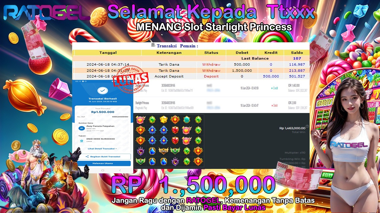 BUKTI JACKPOT SLOT STARLIGHT PRINCESS TERPERCAYA DI INDONESIA TGL 18-06-2024