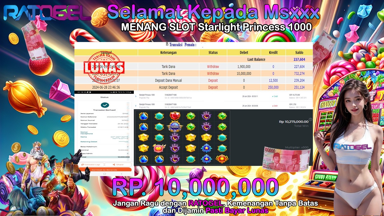 BUKTI JACKPOT SLOT STARLIGHT PRINCESS 1000 TERPERCAYA DI INDONESIA TGL 29-06-2024