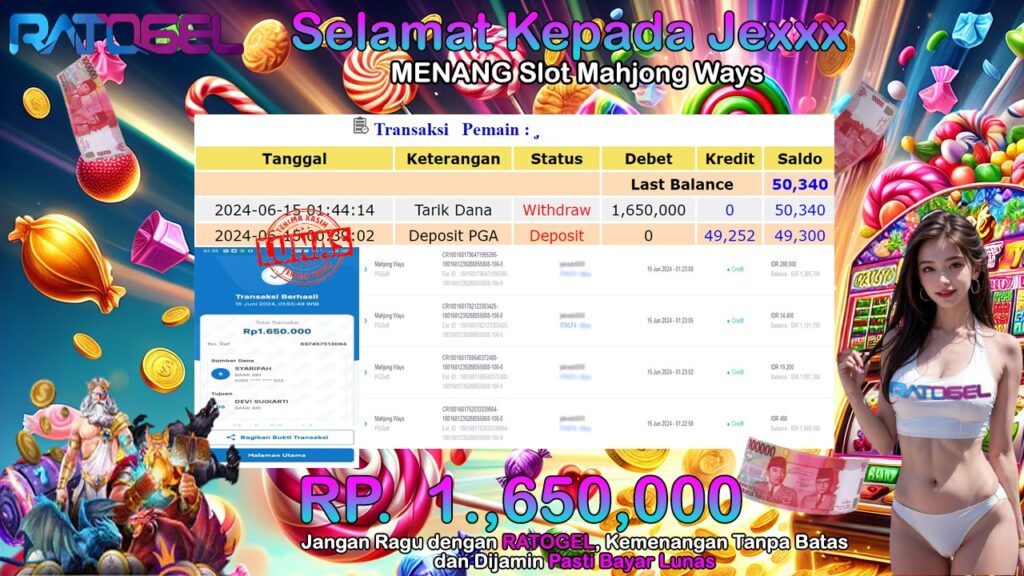 BUKTI JACKPOT SLOT MAHJONG WAYS TERPERCAYA DI INDONESIA tgl 15-06-2024