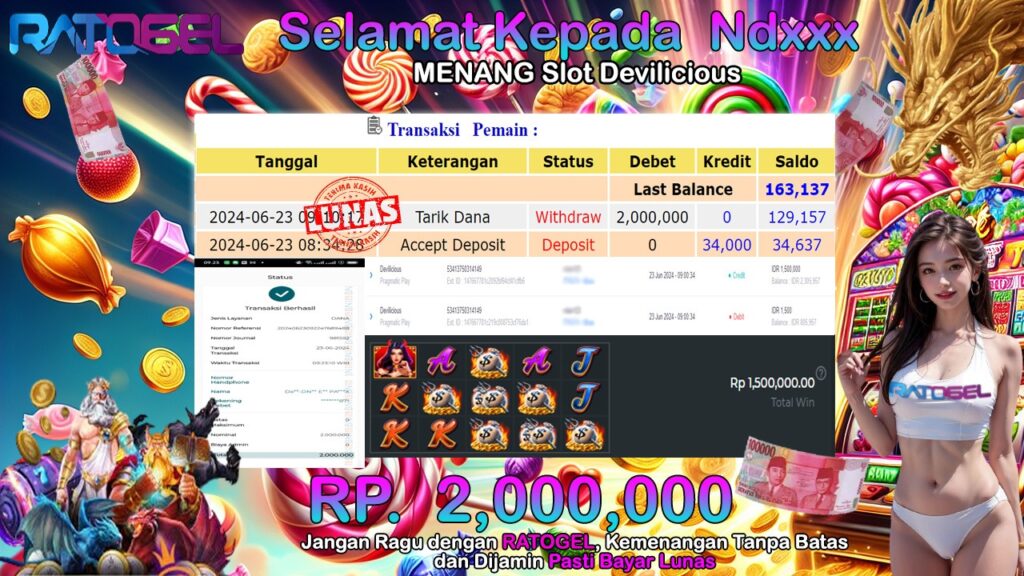 BUKTI JACKPOT SLOT DEVILICIOUS TERPERCAYA DI INDONESIA TGL 23-06-2024