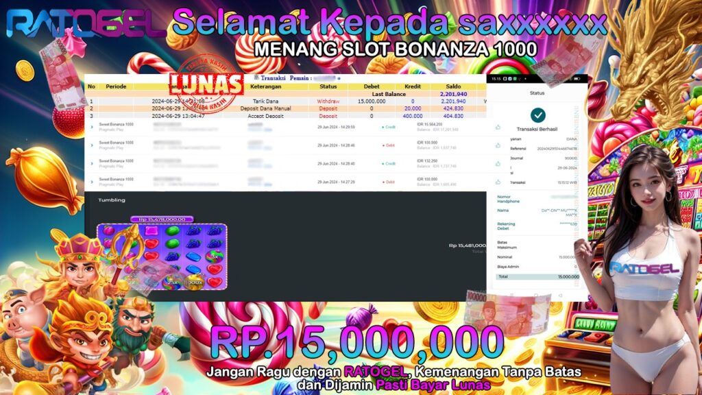 BUKTI JACKPOT SLOT SWEET BONANZA 1000 TERPERCAYA DI INDONESIA TGL 29-06-2024