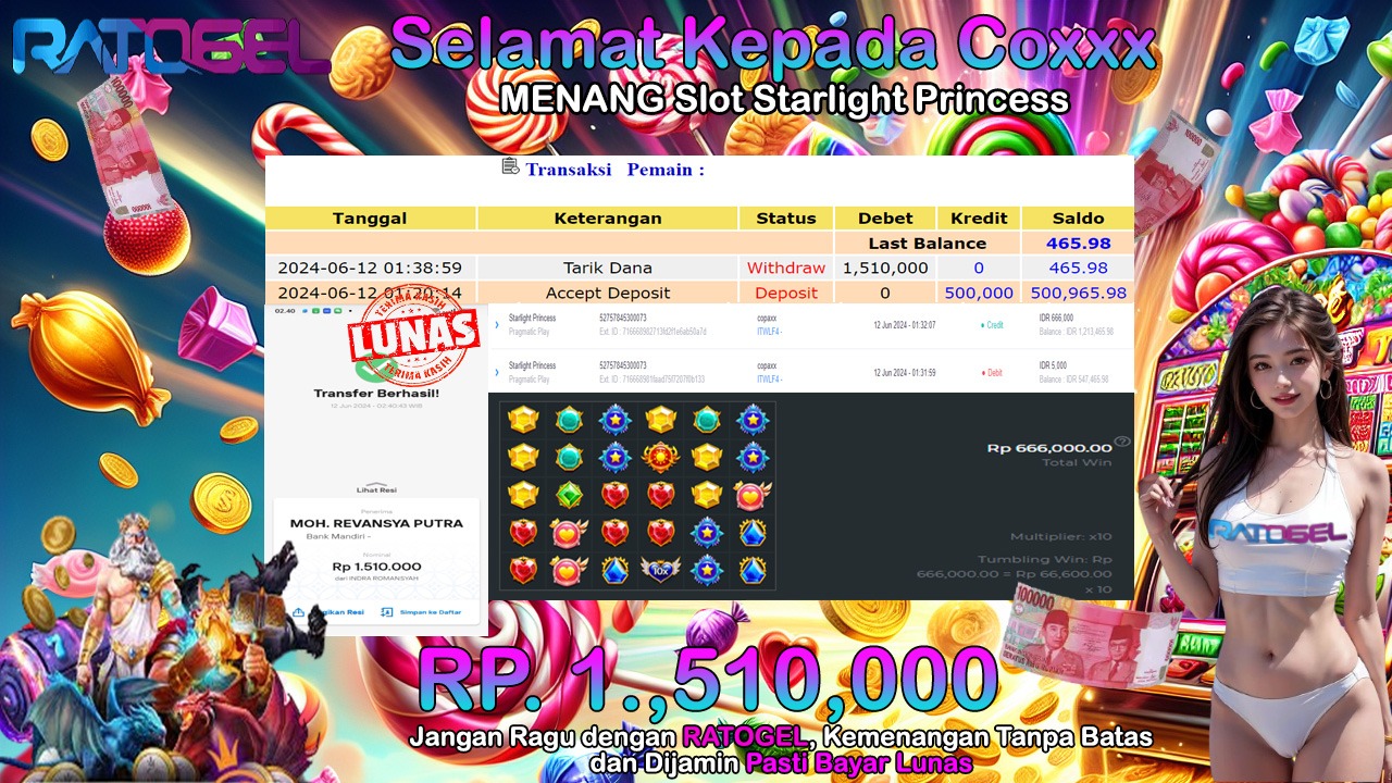 BUKTI JP SLOT STARLIGHT PRINCESS TERPERCAYA DI INDONESIA TGL 12-06-2024