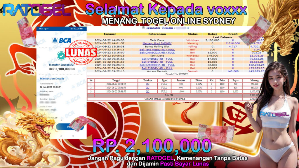 BUKTI JACKPOT TOGEL ONLINE POOL SYDNEY TERPERCAYA DI INDONESIA TGL 22-06-2024