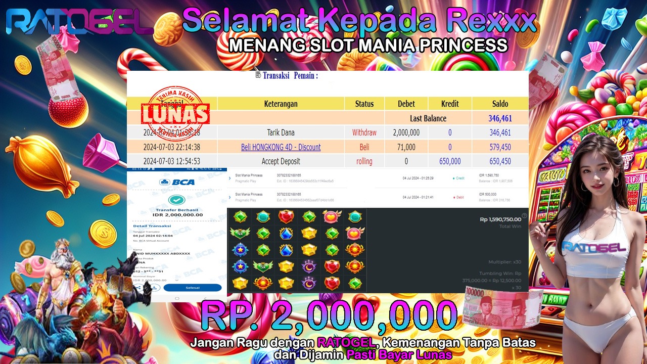 BUKTI JACKPOT SLOT MANIA PRINCESS TERPERCAYA DI INDONESIA TGL 04-07-2024