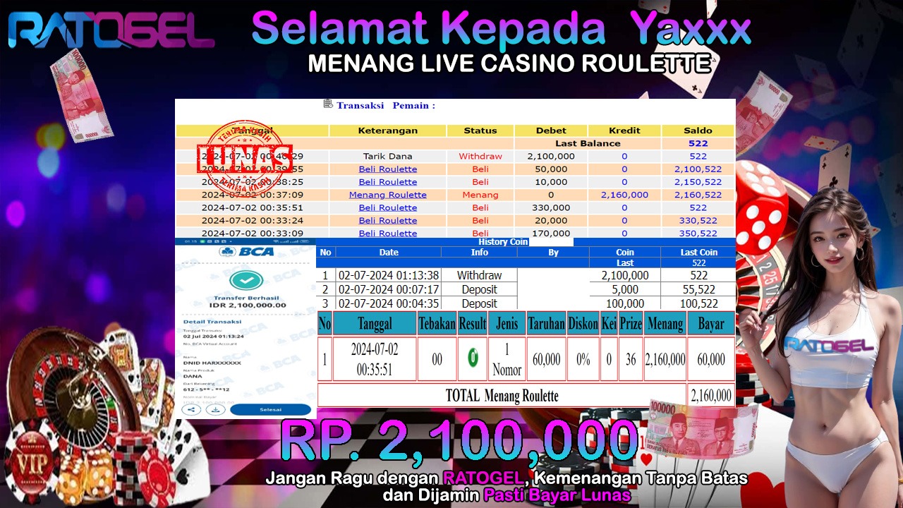 BUKTI JACKPOT ROULETTE TERPERCAYA DI INDONESIA TGL 02-07-2024