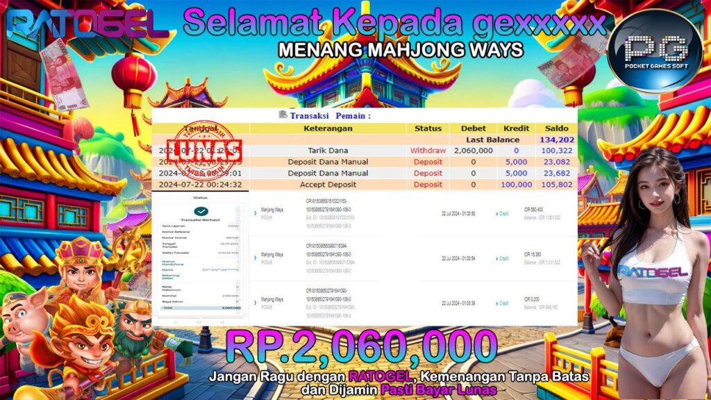 BUKTI JACKPOT SLOT MAHJONG WAYS TERPERCAYA DI INDONESIA TGL 22-07-2024