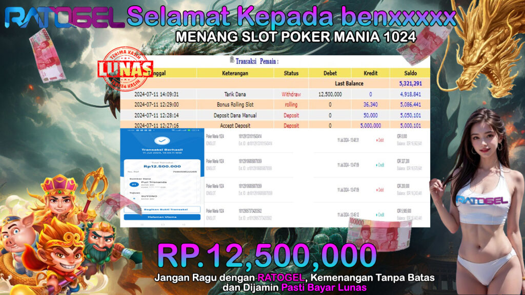 BUKTI JACKPOT SLOT POKER MANIA 1024 TERPERCAYA DI INDONESIA TGL 11-07-2024