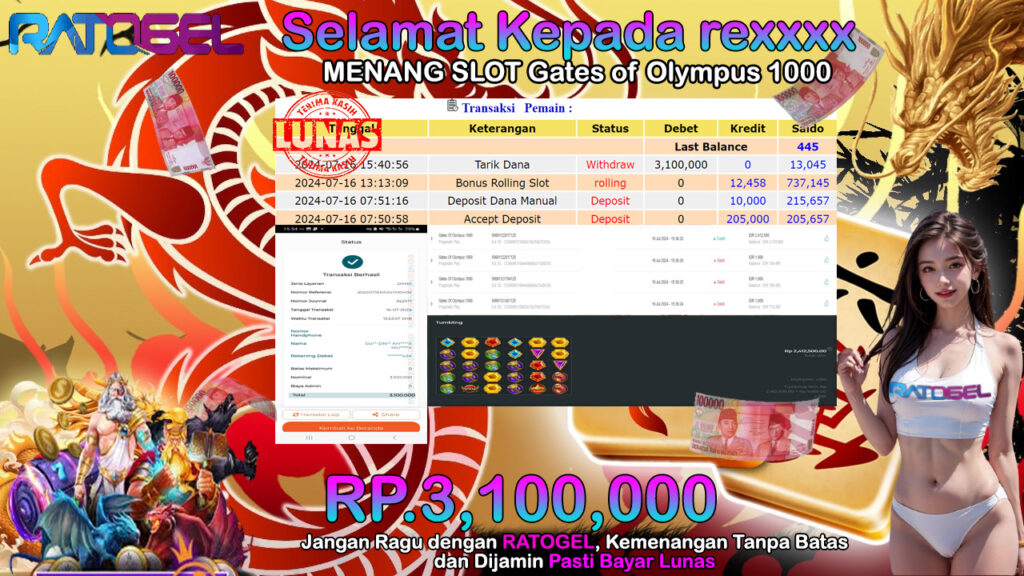 BUKTI JACKPOT SLOT GATES OF OLYMPUS 1000 TERPERCAYA DI INDONESIA TGL 16-07-2024