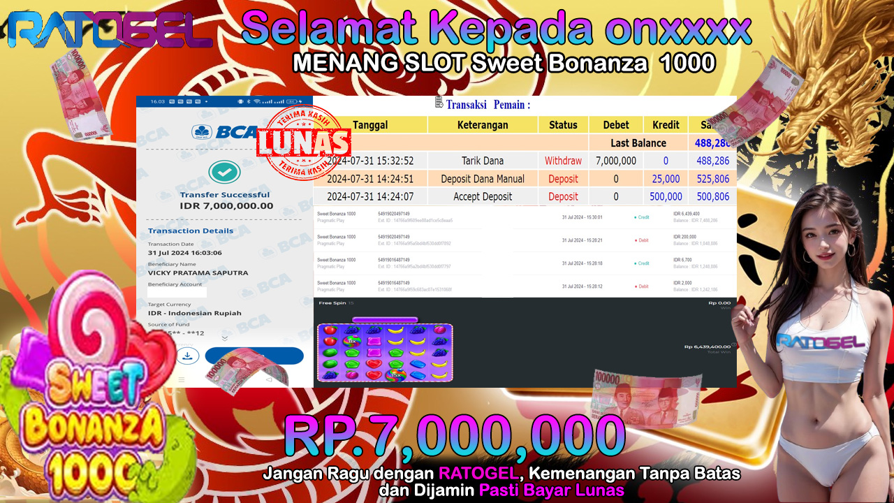 BUKTI JACKPOT SLOT SWEET BONANZA 1000 TERPERCAYA DI INDONESIA TGL 31-07-2024