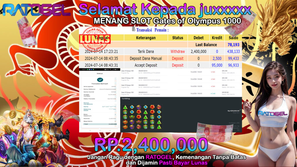 BUKTI JACKPOT SLOT GATES OF OLYMPUS 1000 TERPERCAYA DI INDONESIA TGL 14-07-2024