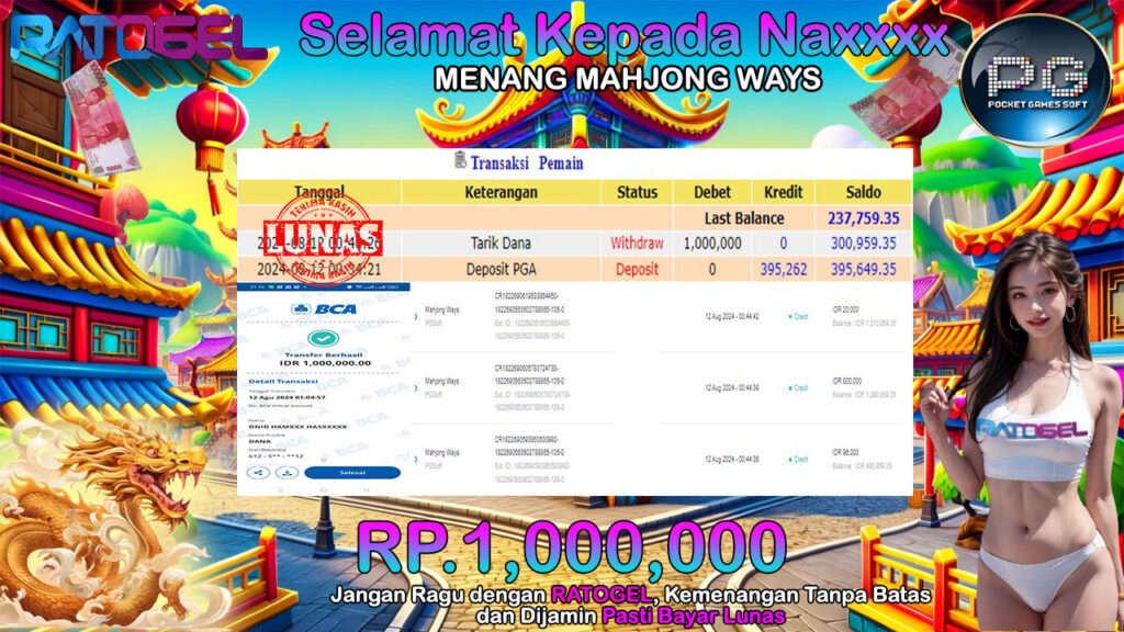 BUKTI JACKPOT SLOT MAHJONG WAYS  TERPERCAYA DI INDONESIA TGL 12-08-2024