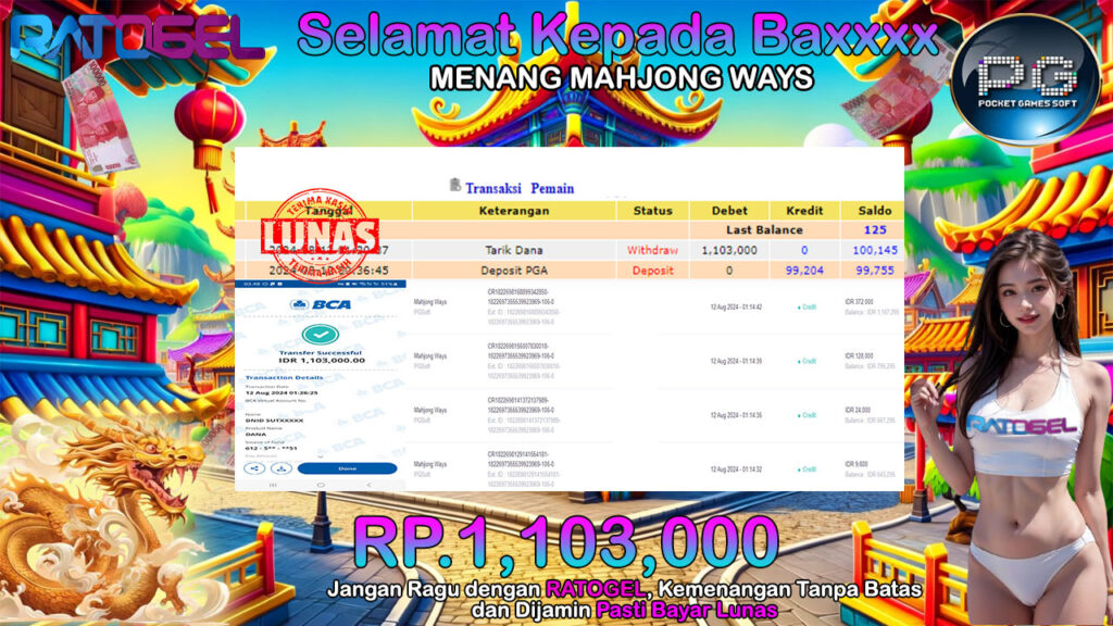 BUKTI JACKPOT SLOT MAHJONG WAYS  TERPERCAYA DI INDONESIA TGL 12-08-2024