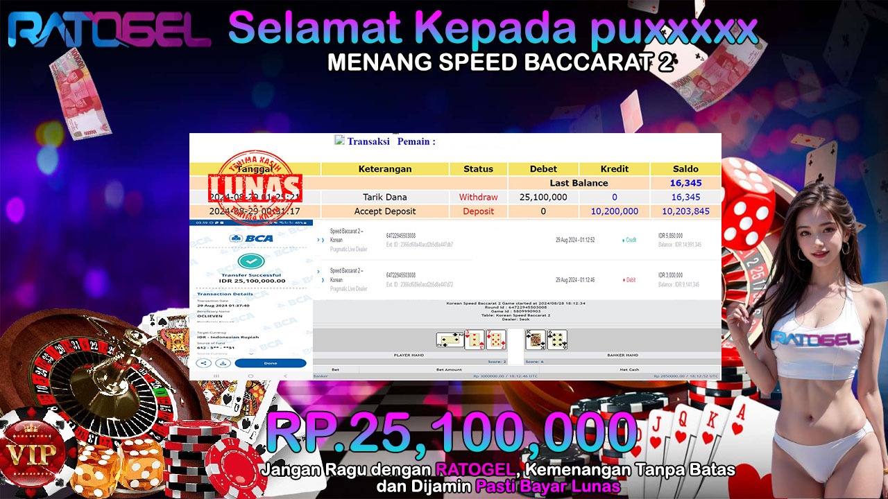 BUKTI JACKPOT LIVE GAMES SPEED BACCARAT 2 TERPERCAYA DI INDONESIA TGL 29-08-2024