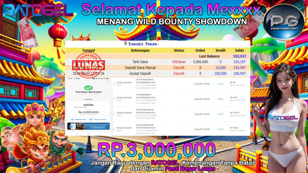 BUKTI JACKPOT SLOT WILD BOUNTY SHOWDOWN TERPERCAYA DI INDONESIA TGL 04-08-2024