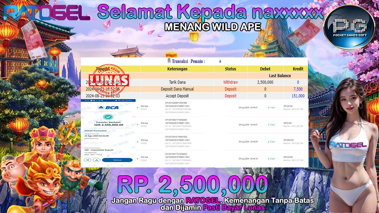 BUKTI JACKPOT SLOT WILD APE TERPERCAYA DI INDONESIA TGL 24-08-2024