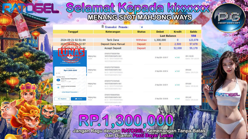 BUKTI JACKPOT SLOT MAHJONG WAYS TERPERCAYA DI INDONESIA TGL 21-09-2024