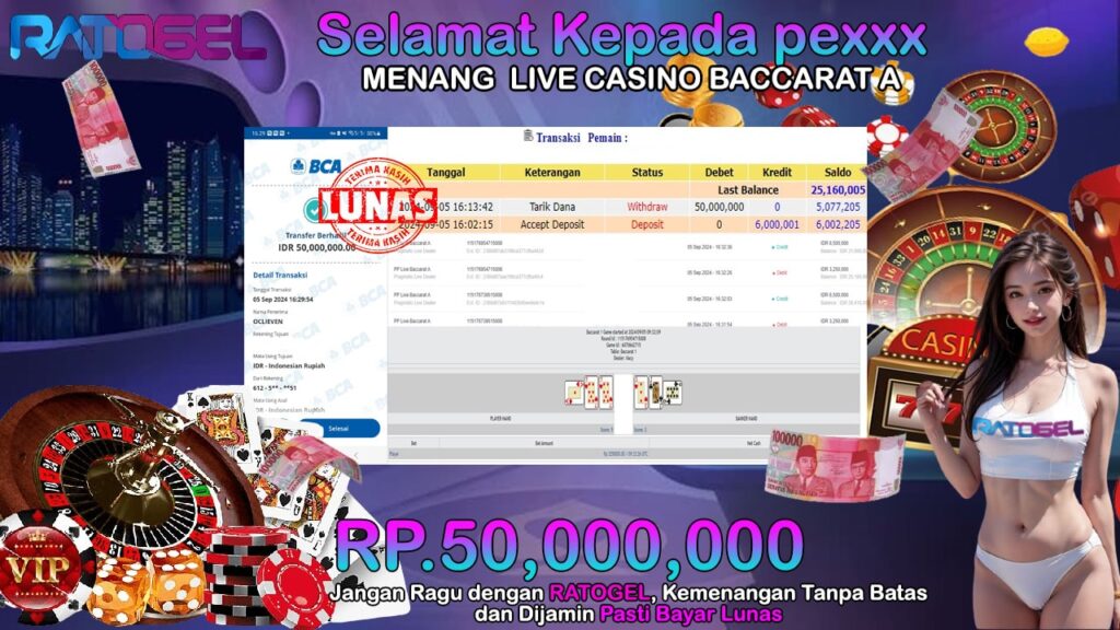 BUKTI JACKPOT LIVE CASINO BACACARAT A TERPERCAYA DI INDONESIA TGL 05-09-2024