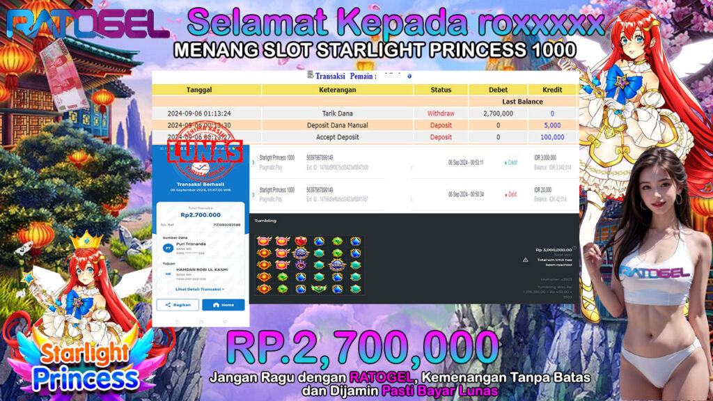 BUKTI JACKPOT  SLOT STARLIGHT PRINCESS 1000 TERPERCAYA DI INDONESIA TGL 06-09-2024