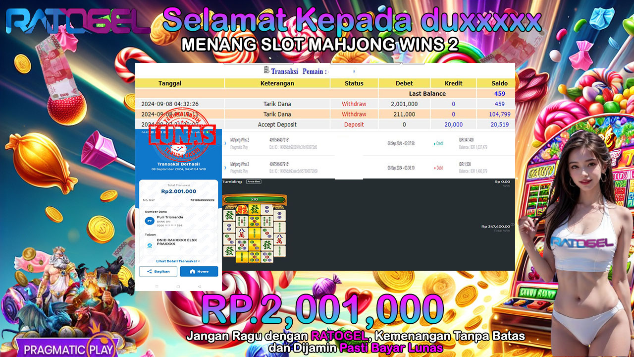 BUKTI JACKPOT SLOT MAHJONG WINS 2 TERPERCAYA DI INDONESIA TGL 08-09-2024