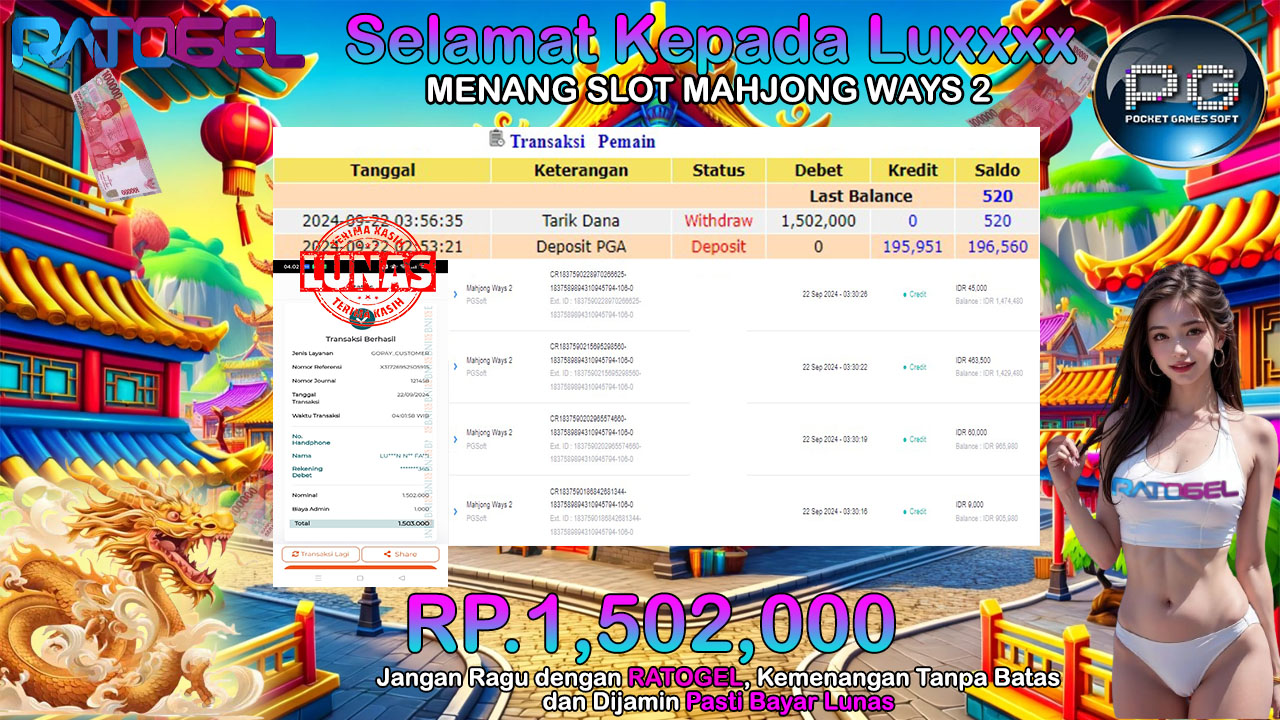 BUKTI JACKPOT SLOT MAHJONG WAYS 2 TERPERCAYA DI INDONESIA TGL 22-09-2024