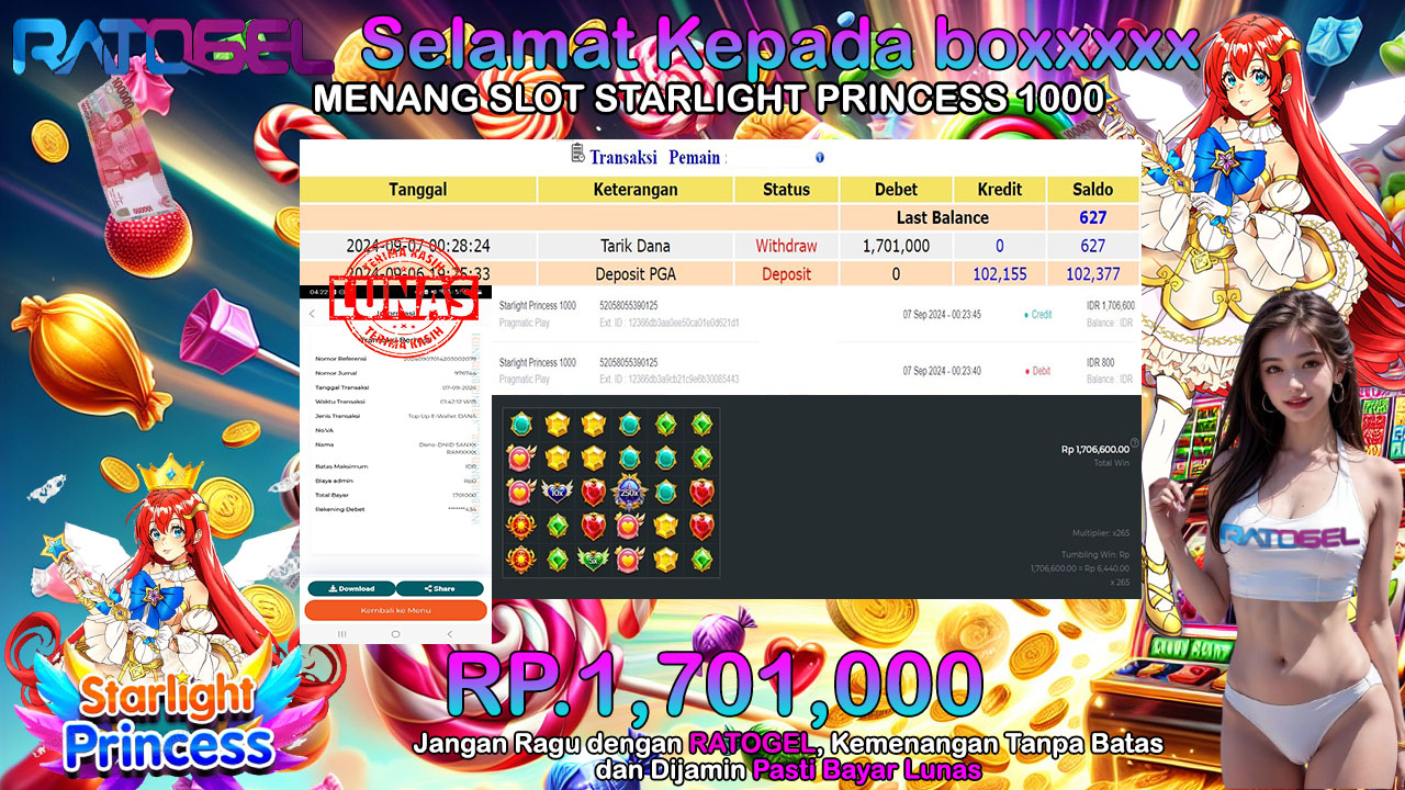 BUKTI JACKPOT SLOT STARLIGHT PRINCESS 1000 TERPERCAYA DI INDONESIA TGL 07-09-2024