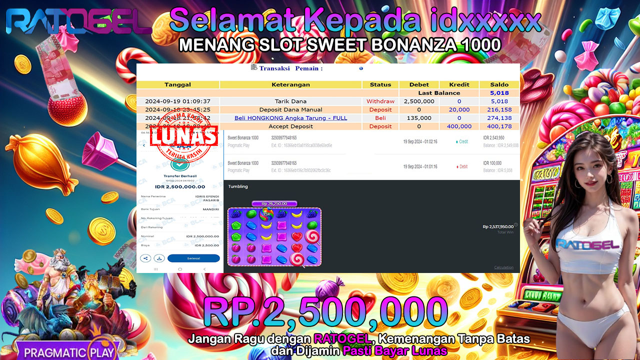 BUKTI JACKPOT SLOT SWEET BONANZA 1000 TERPERCAYA DI INDONESIA TGL 19-09-2024