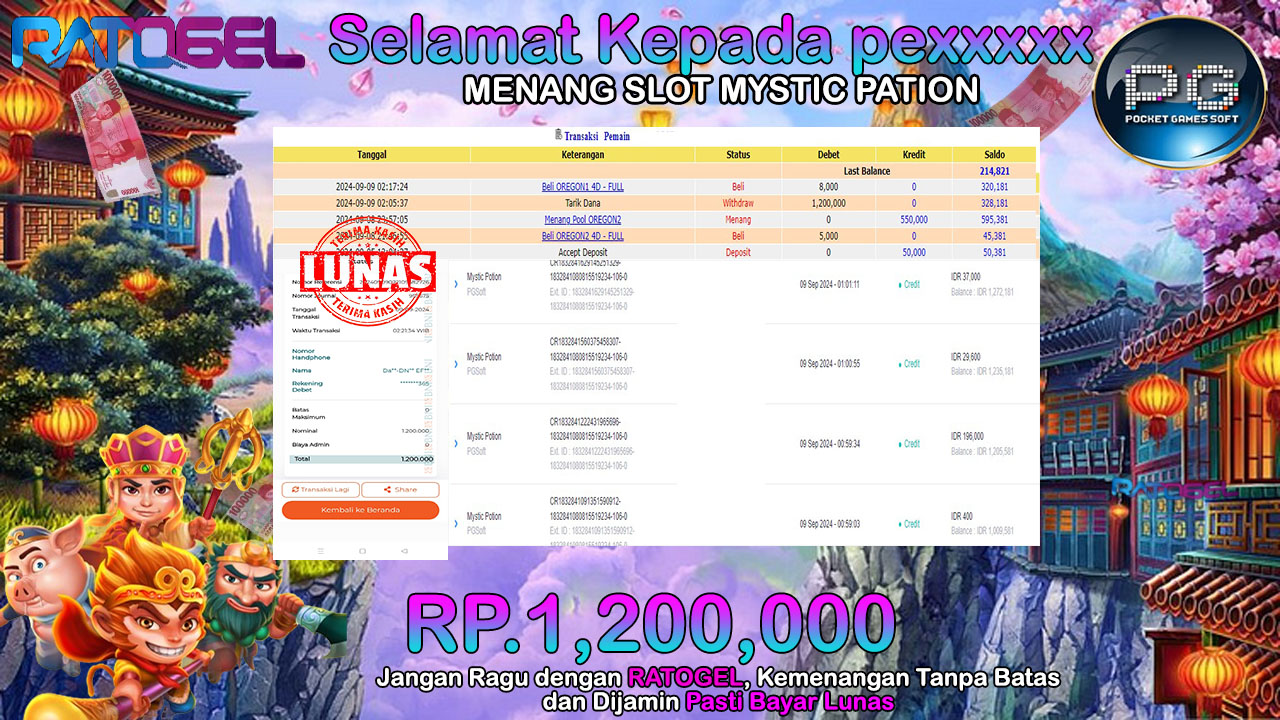 BUKTI JACKPOT SLOT MYSTIC PATION TERPERCAYA DI INDONESIA TGL 09-09-2024