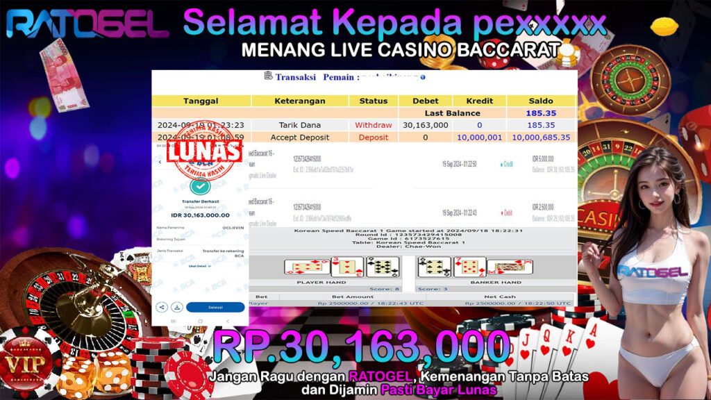 BUKTI JACKPOT LIVE CASINO BACCARAT TERPERCAYA DI INDONESIA TGL 19-09-2024